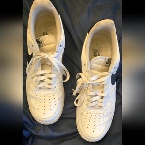 Nike Air Force 1 White Sneakers with Black Swoosh, Size 11.5